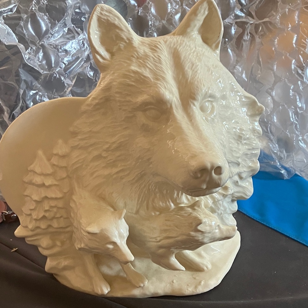 Cream Wolf Sculpture with babies